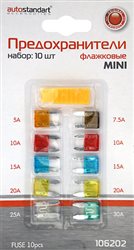 106202, Предохранители флажк. в блистере "МИНИ" (10шт, с щипцами) AutoStandart 106202, AUTOSTANDART